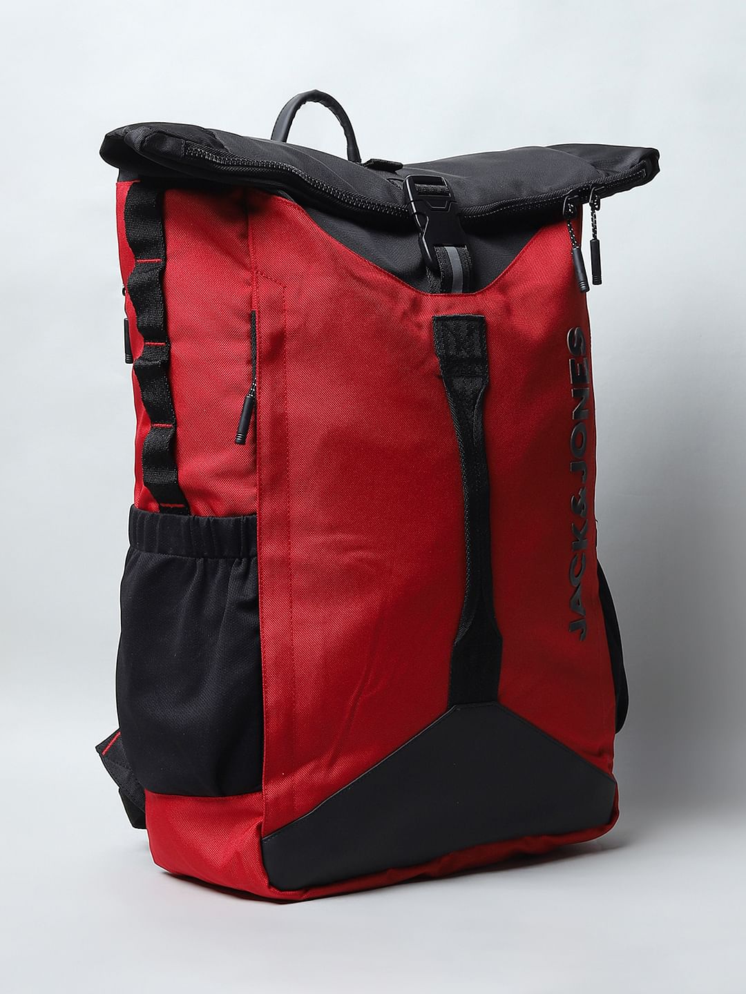 Red Colourblocked Roll Top Backpack