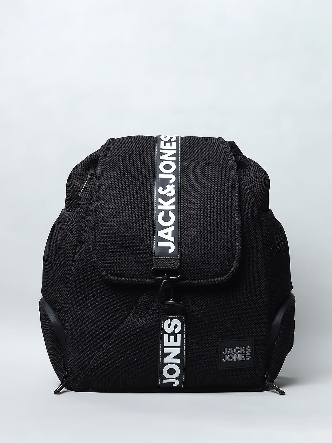Black Logo Print Mesh Backpack