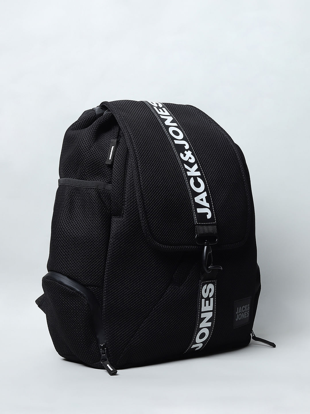 Black Logo Print Mesh Backpack