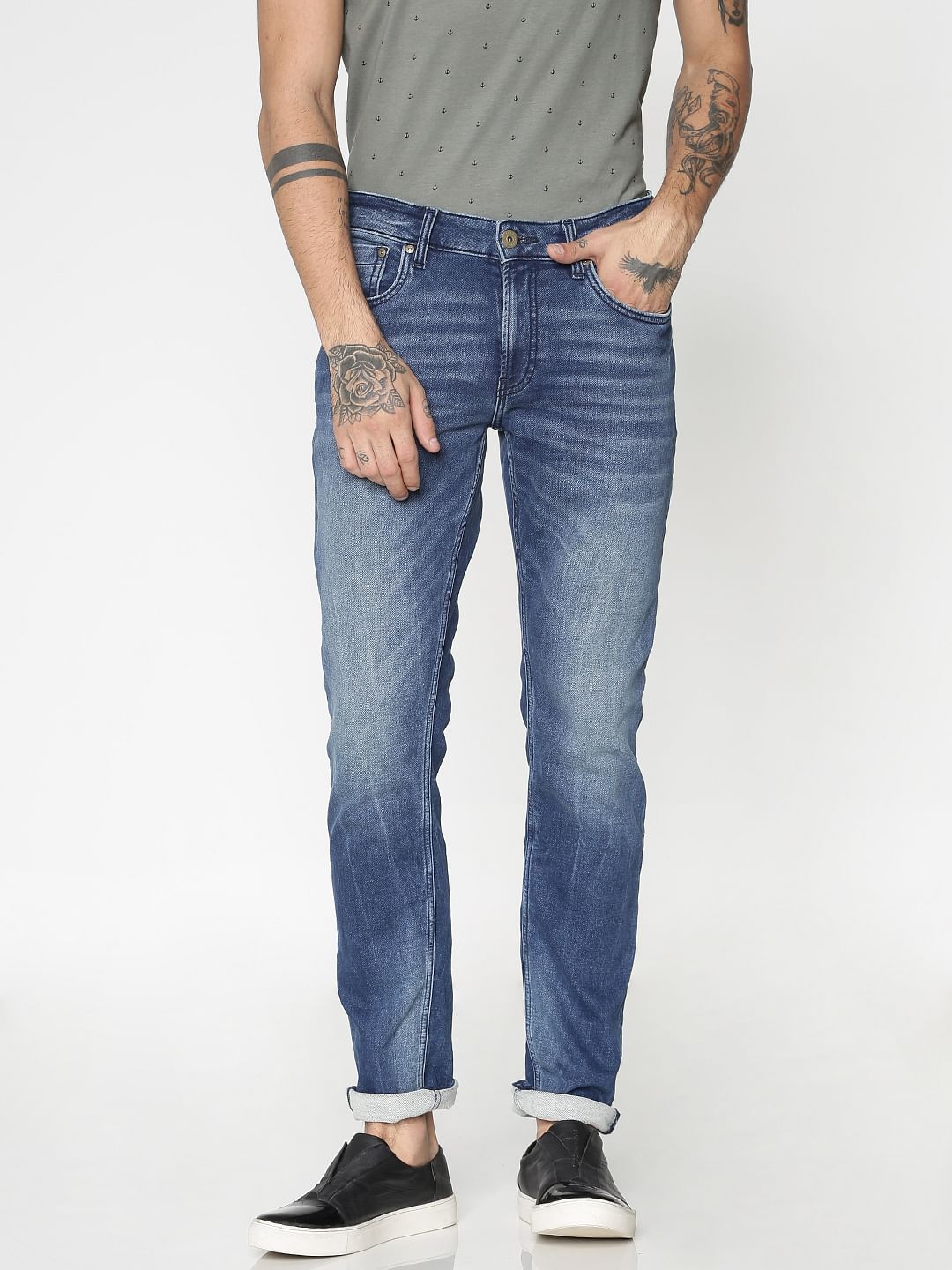 Blue Low Rise Washed Ben Skinny Jeans