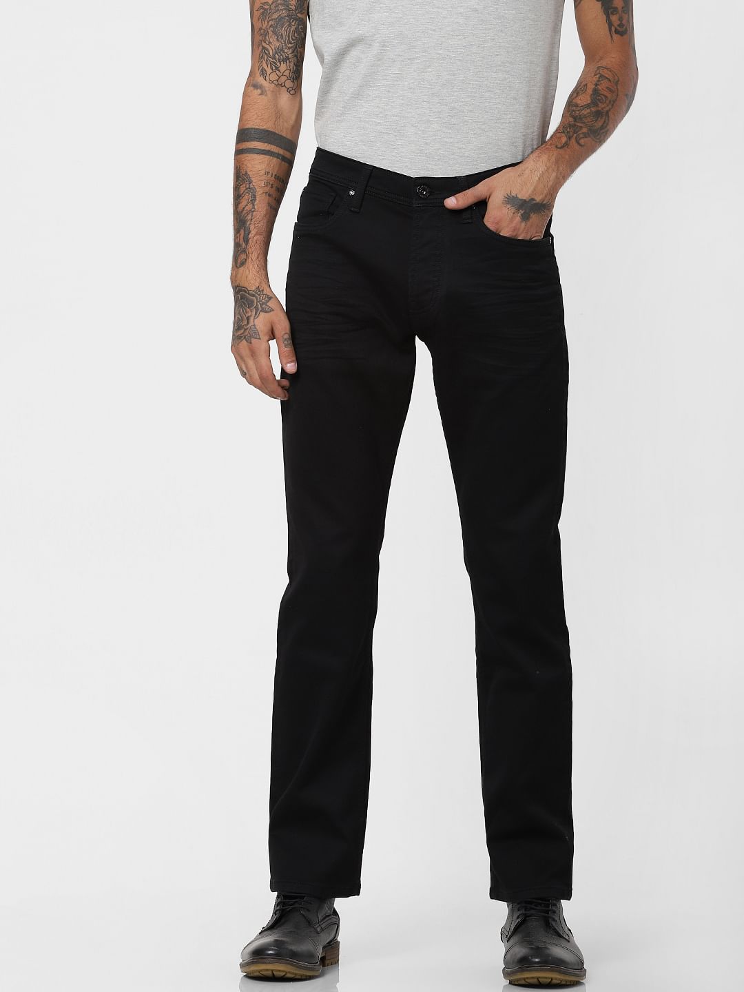 Black Mid Rise Clark Regular Fit Jeans