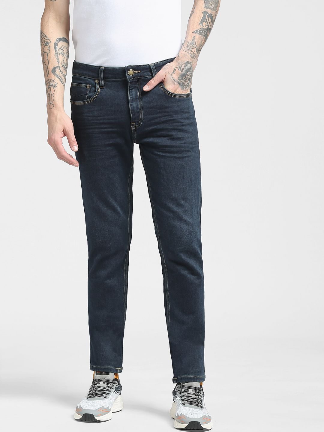 Dark Blue Low Rise Washed Skinny Jeans