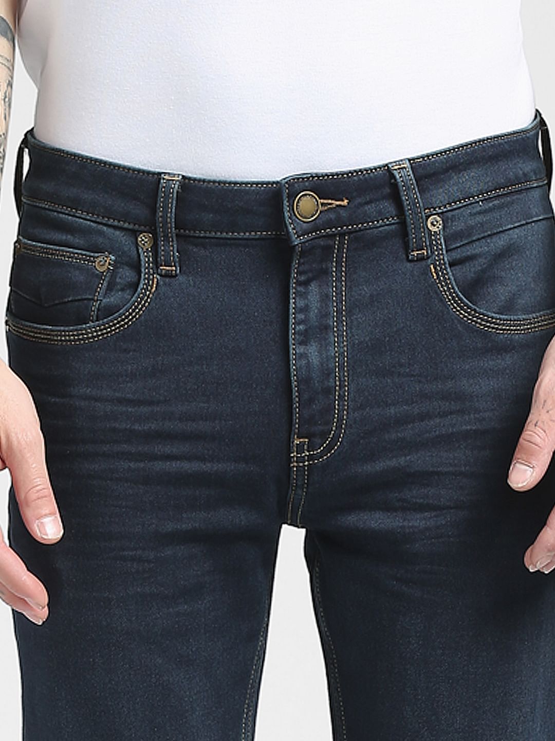 Dark Blue Low Rise Washed Skinny Jeans