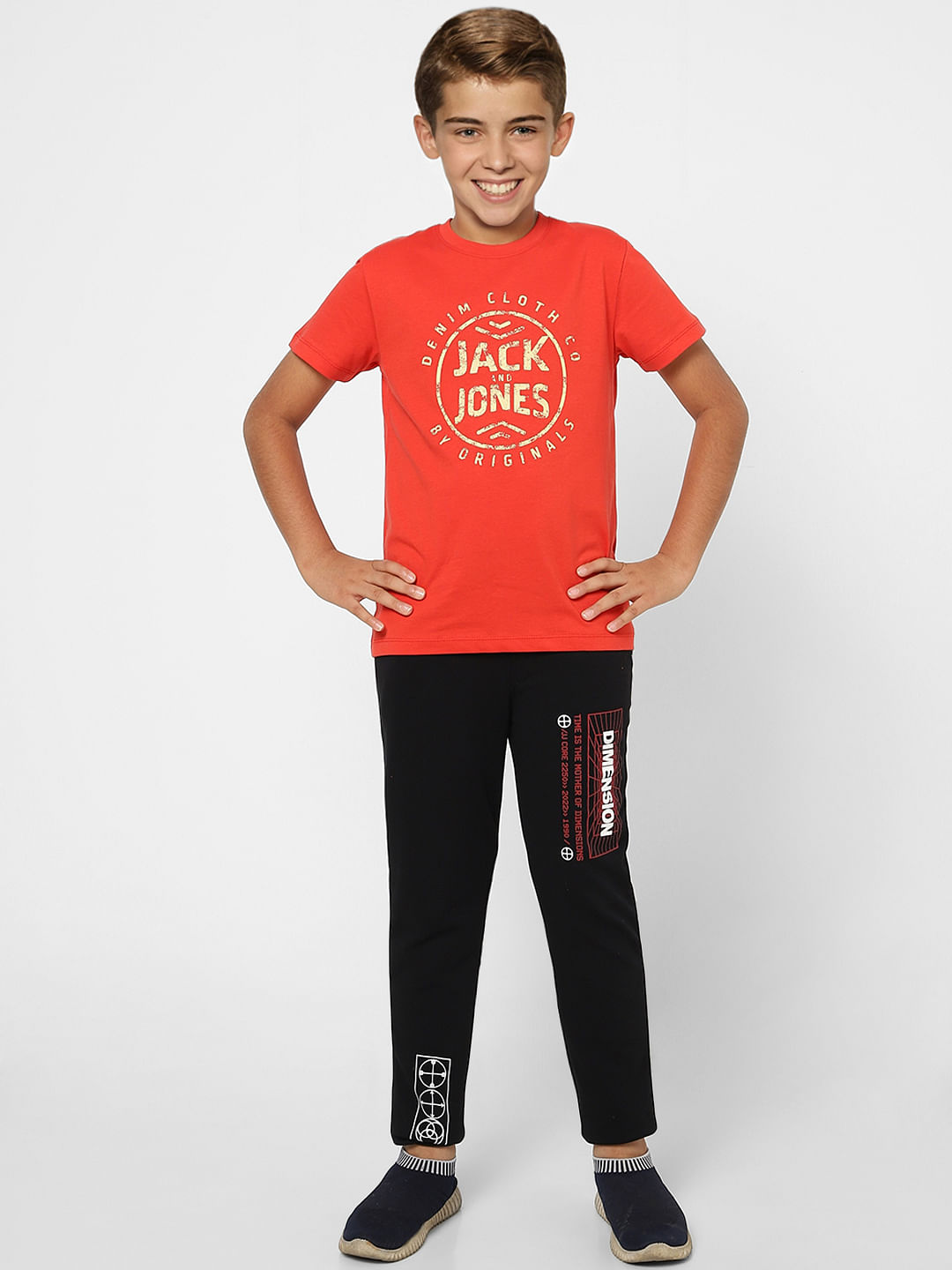 BOYS Red Printed Crew Neck T-shirt