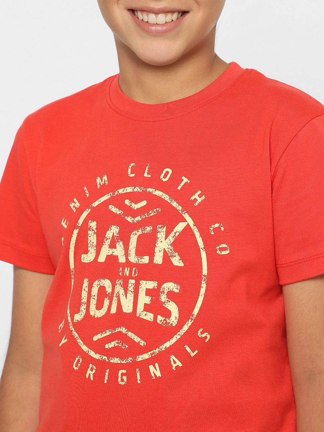 BOYS Red Printed Crew Neck T-shirt