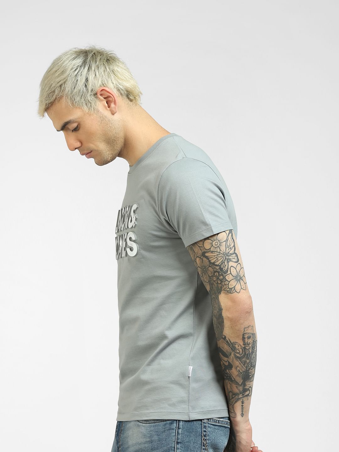 Grey Logo Print Crew Neck T-shirt