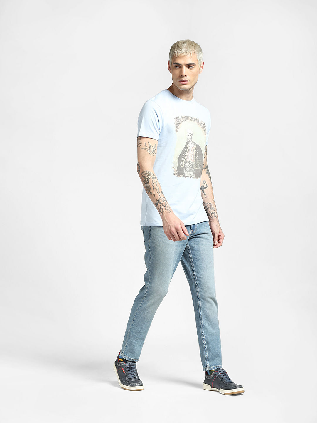 Blue Graphic Print Crew Neck T-shirt