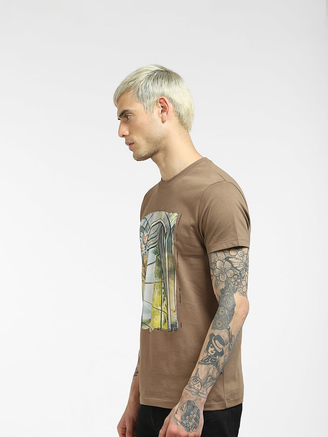 Brown Graphic Print Crew Neck T-shirt