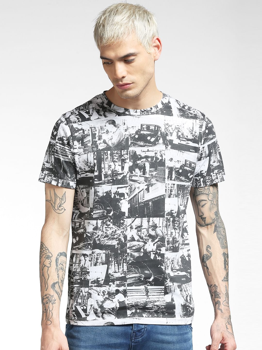 White Printed Crew Neck T-shirt