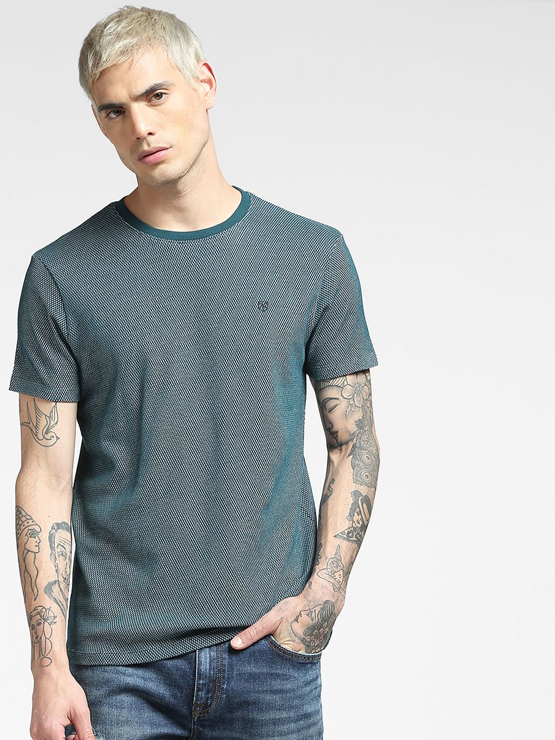 Green Jacquard Crew Neck T-shirt