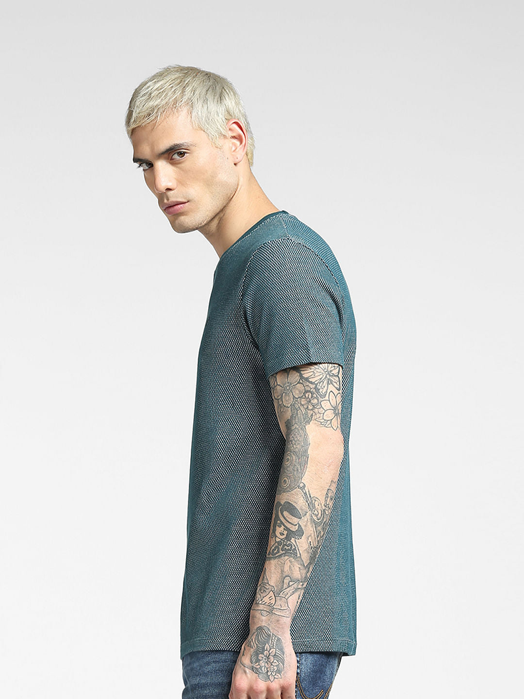 Green Jacquard Crew Neck T-shirt
