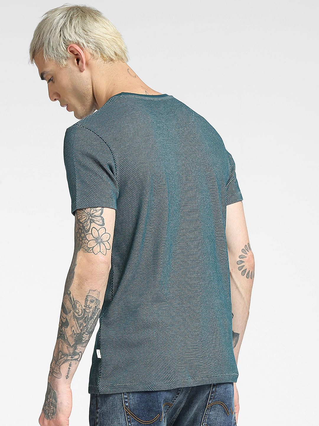 Green Jacquard Crew Neck T-shirt