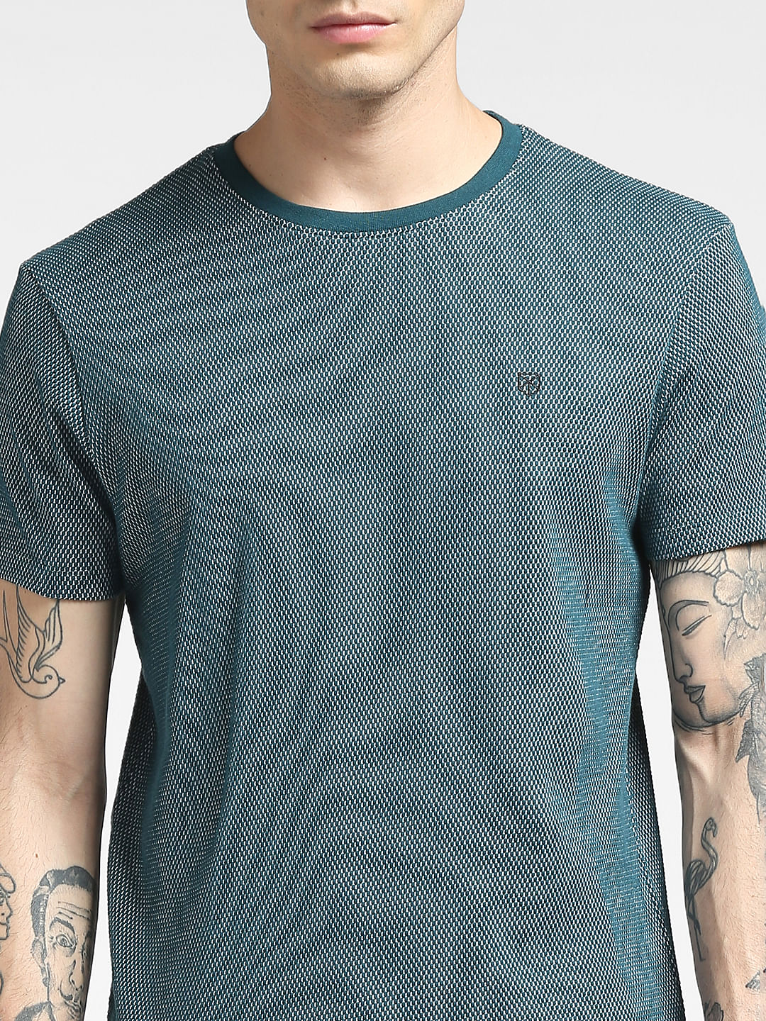 Green Jacquard Crew Neck T-shirt