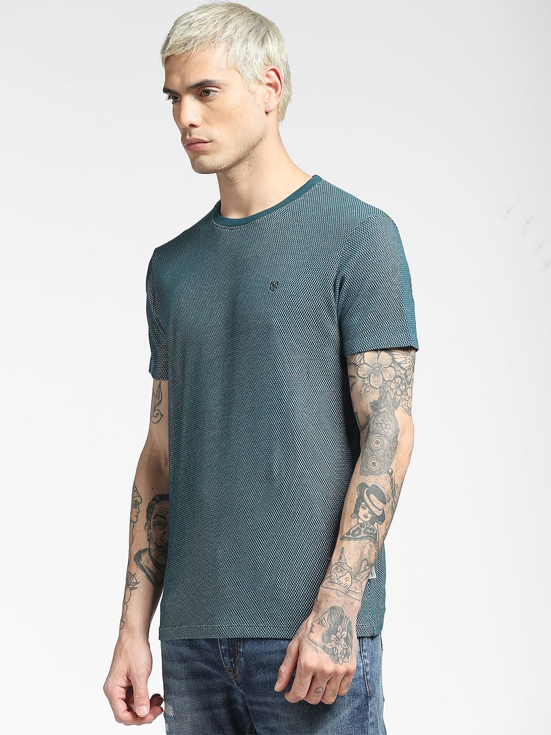 Green Jacquard Crew Neck T-shirt