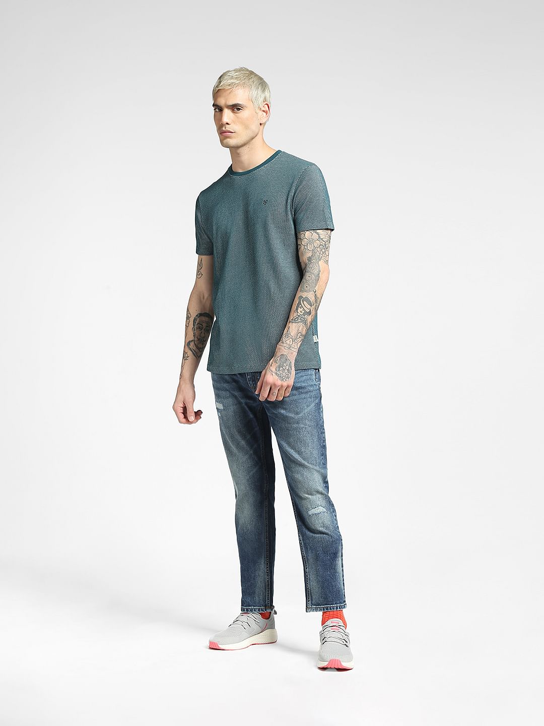 Green Jacquard Crew Neck T-shirt