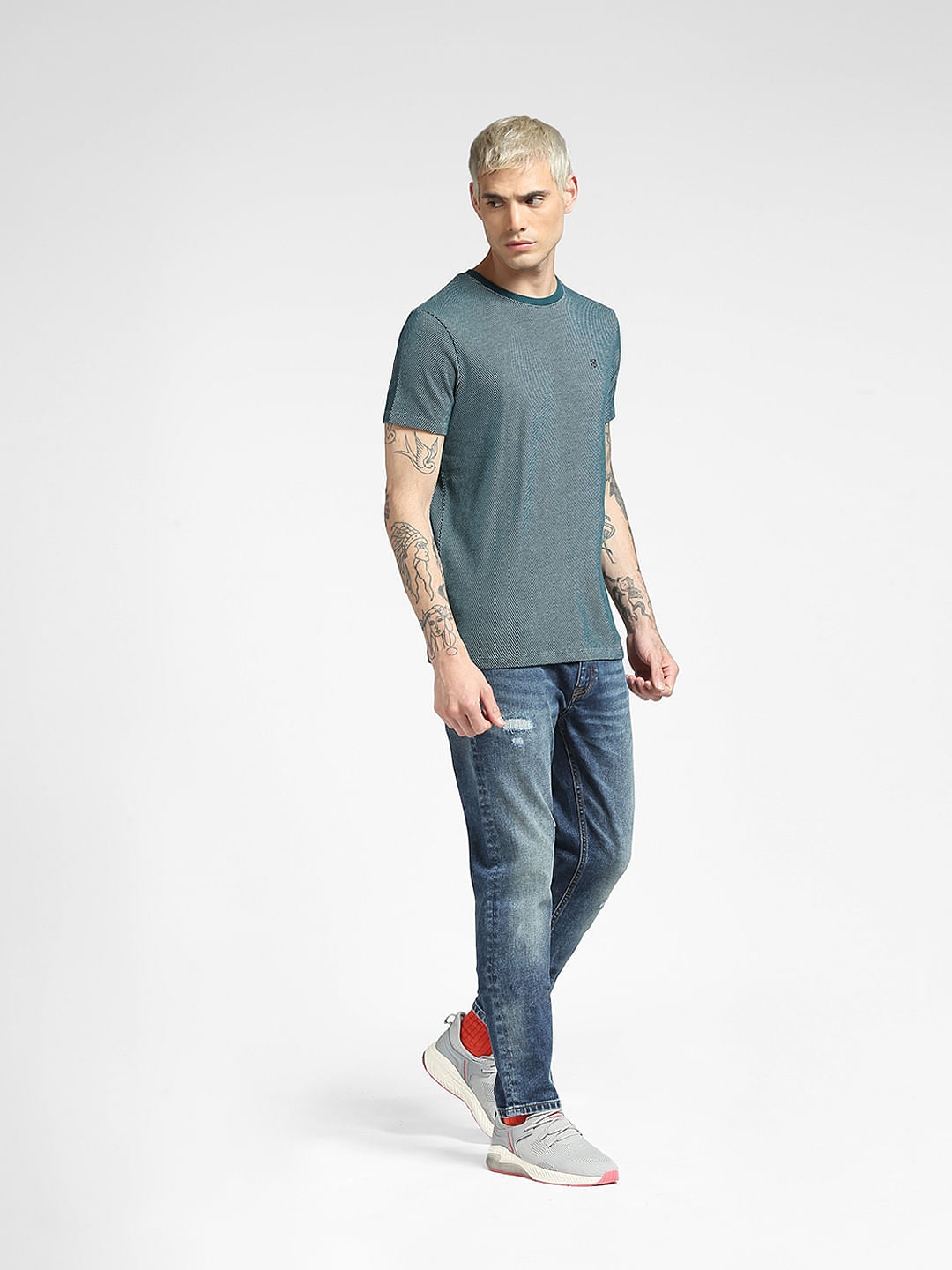 Green Jacquard Crew Neck T-shirt