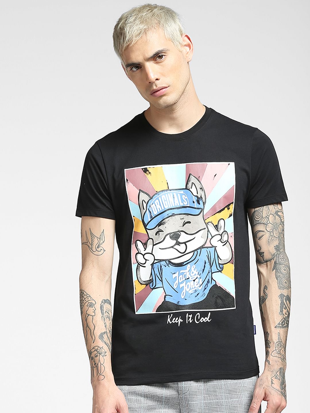 Black Graphic Print Crew Neck T-shirt
