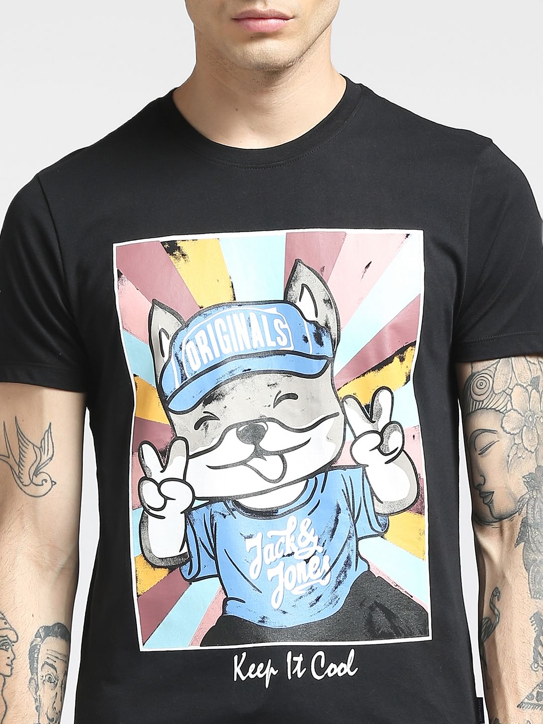 Black Graphic Print Crew Neck T-shirt
