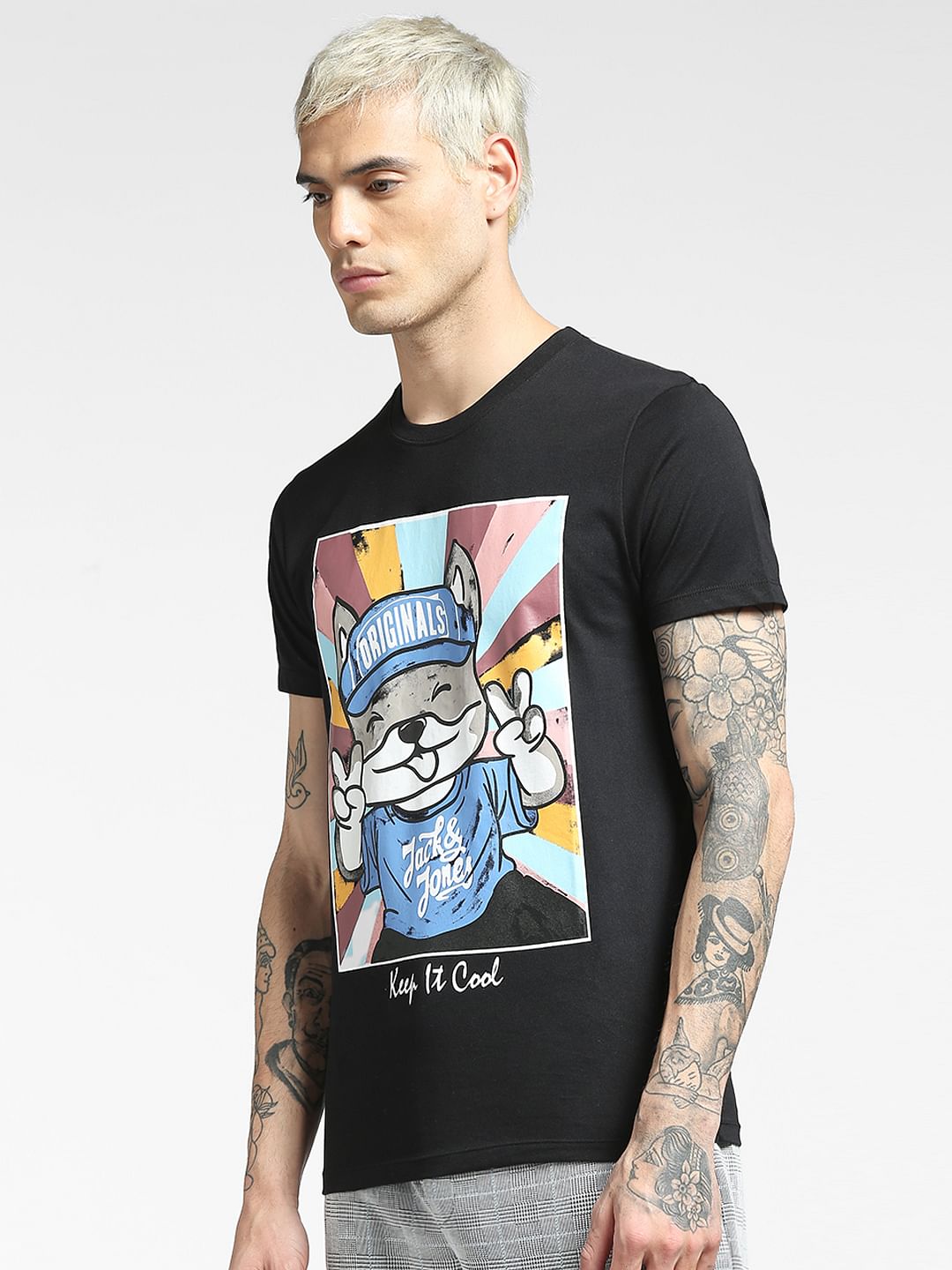 Black Graphic Print Crew Neck T-shirt