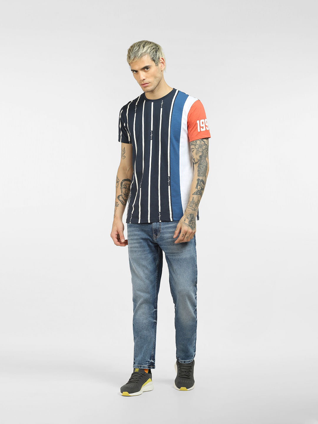 Blue Striped Crew Neck T-shirt