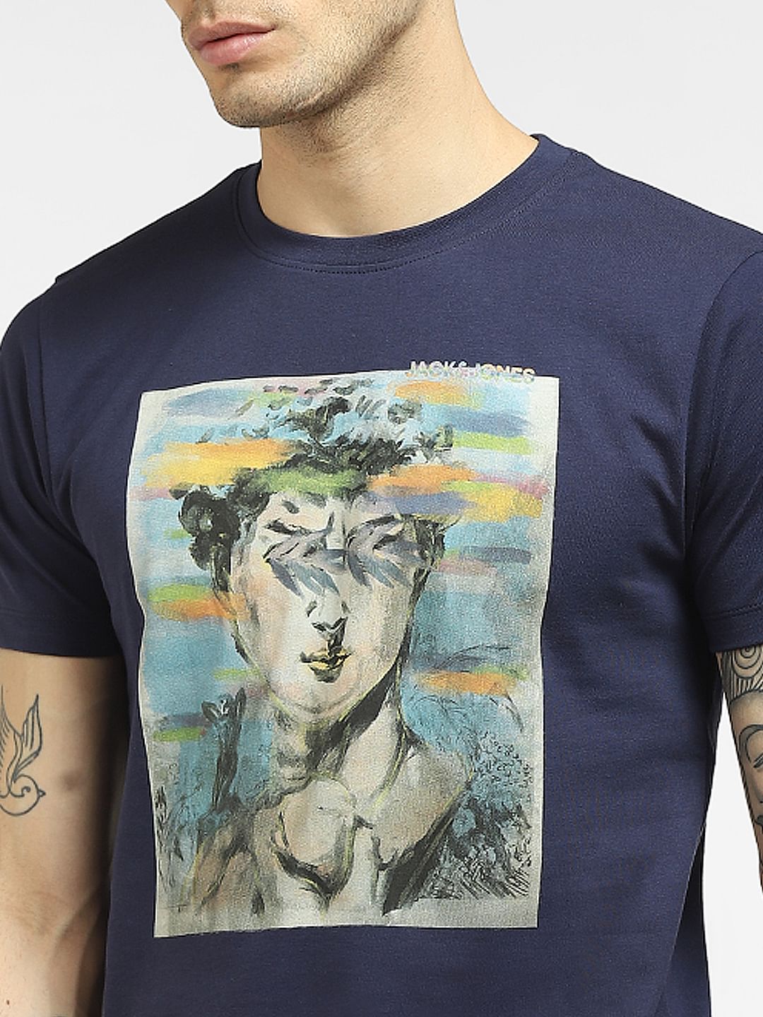 Blue Graphic Print Crew Neck T-shirt