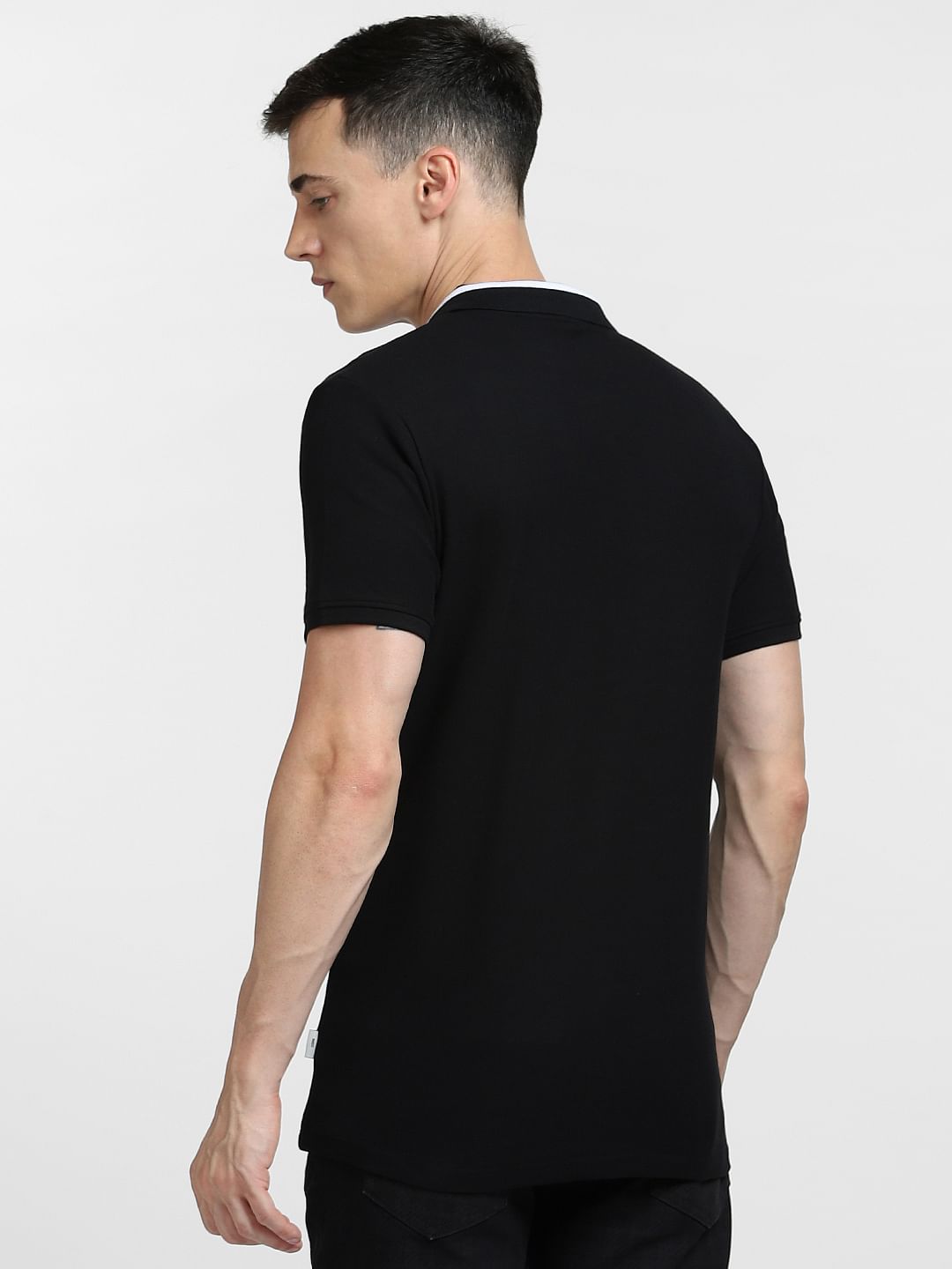 Black Text Print Polo Neck T-shirt