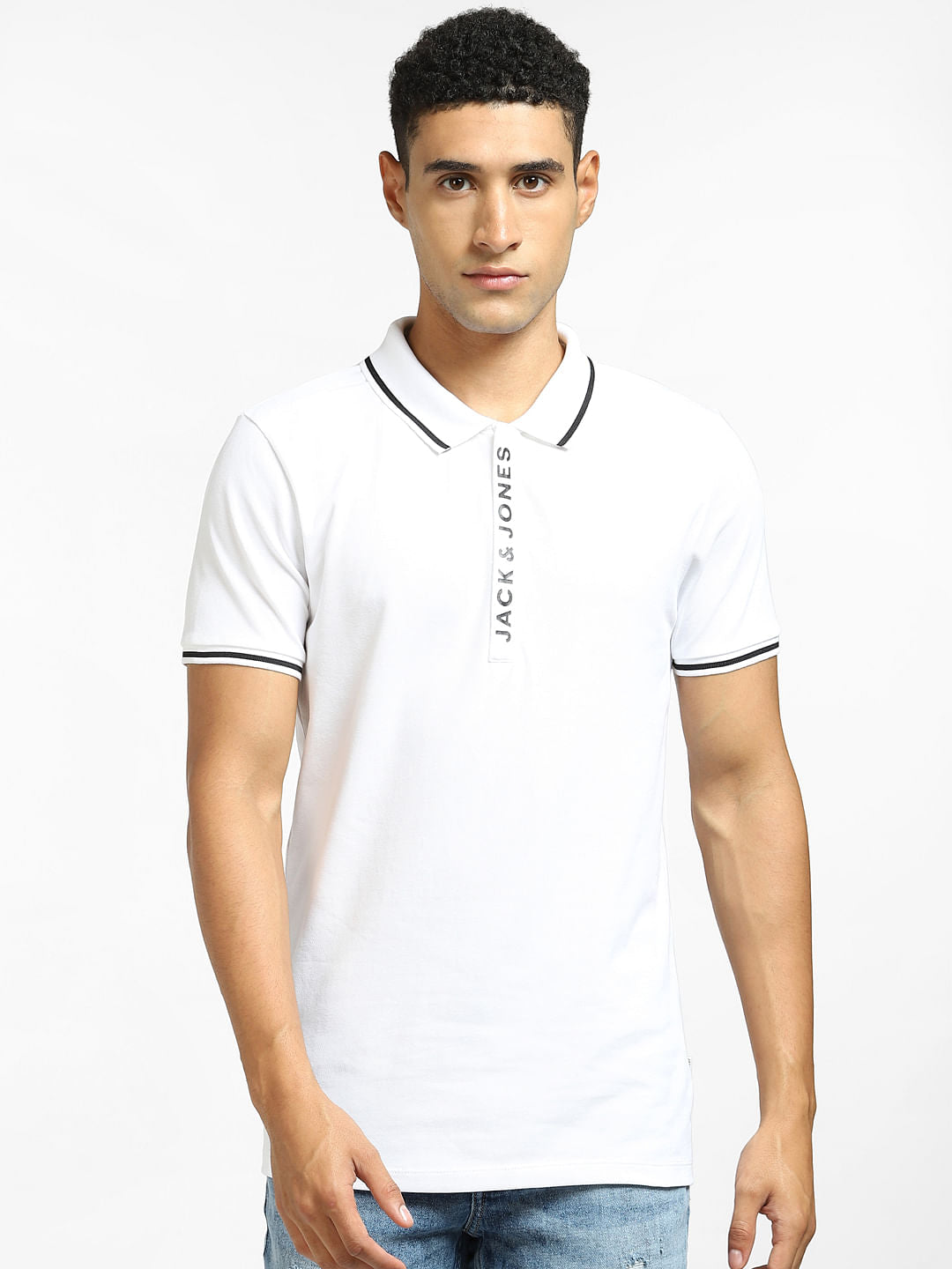 White Logo Print Polo T-shirt