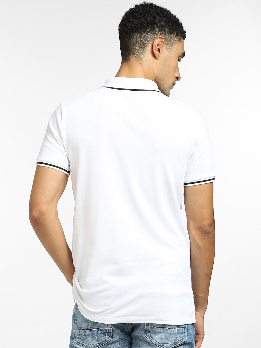 White Logo Print Polo T-shirt