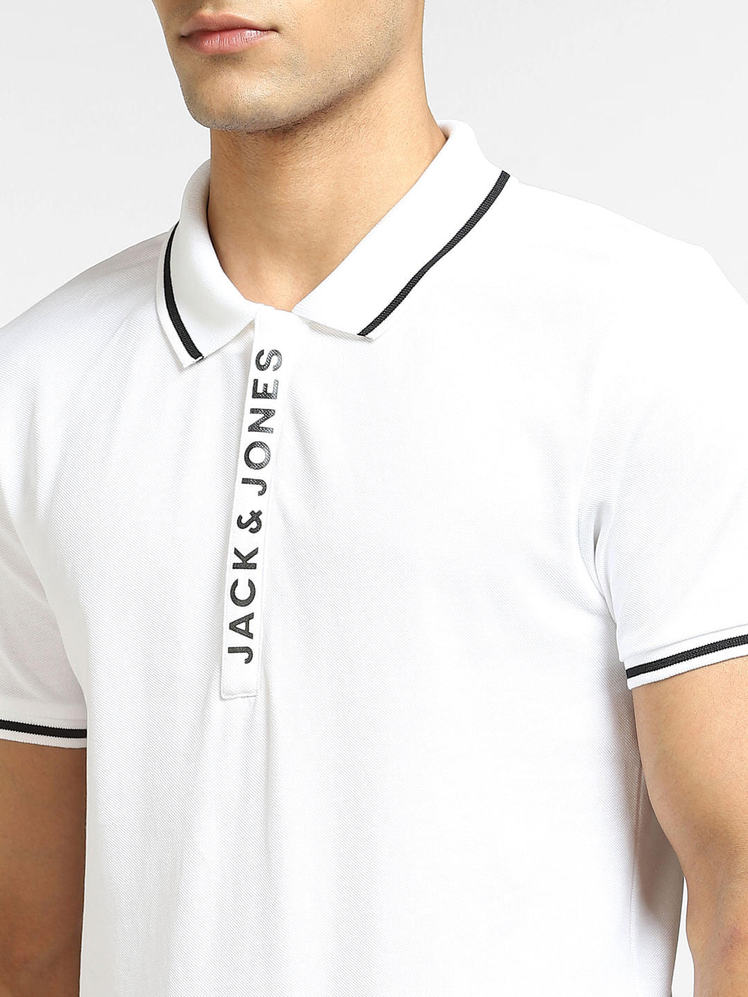 White Logo Print Polo T-shirt