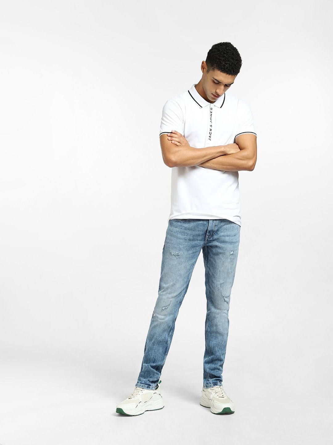 White Logo Print Polo T-shirt