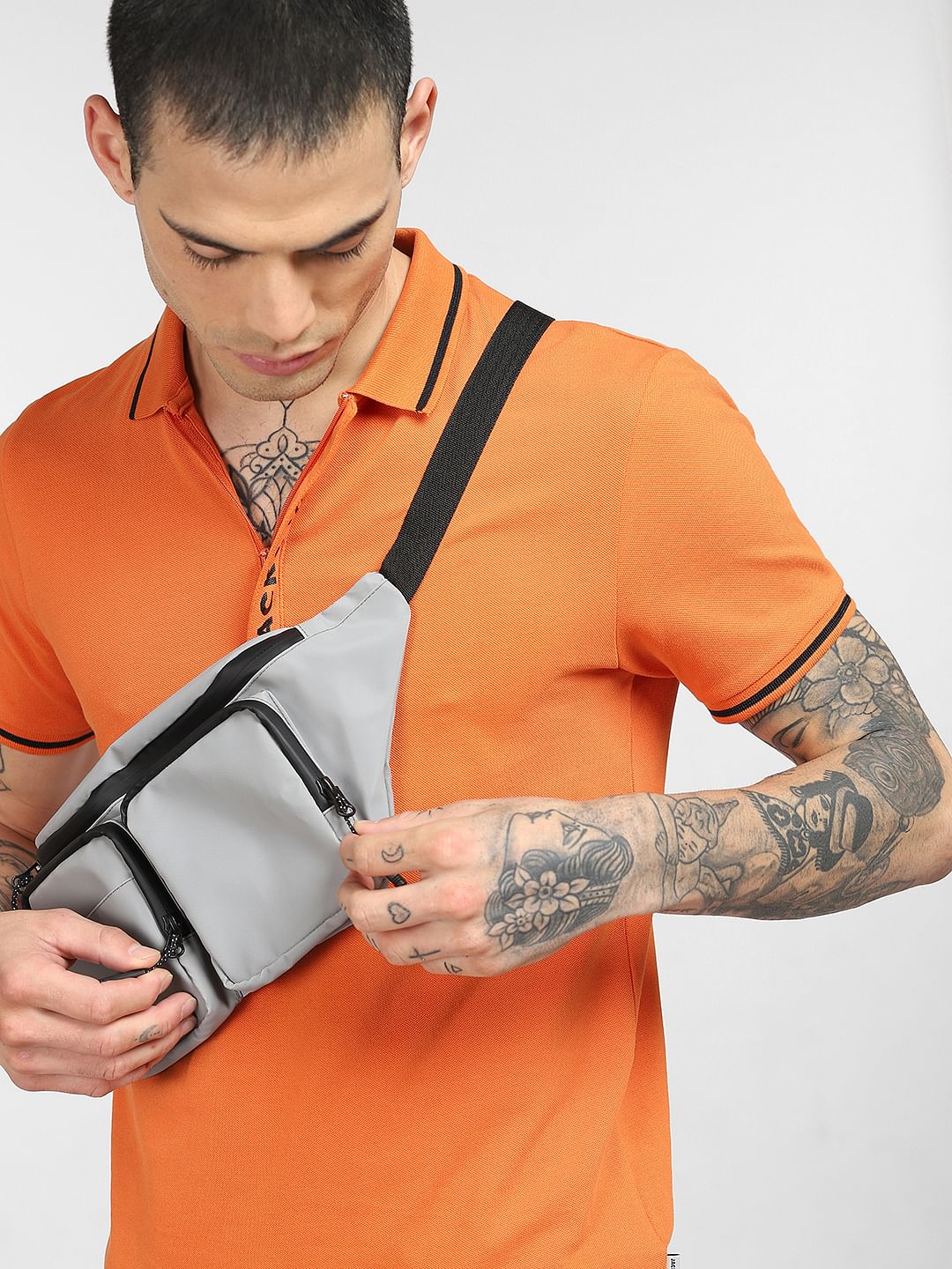 Orange Logo Print Polo T-shirt