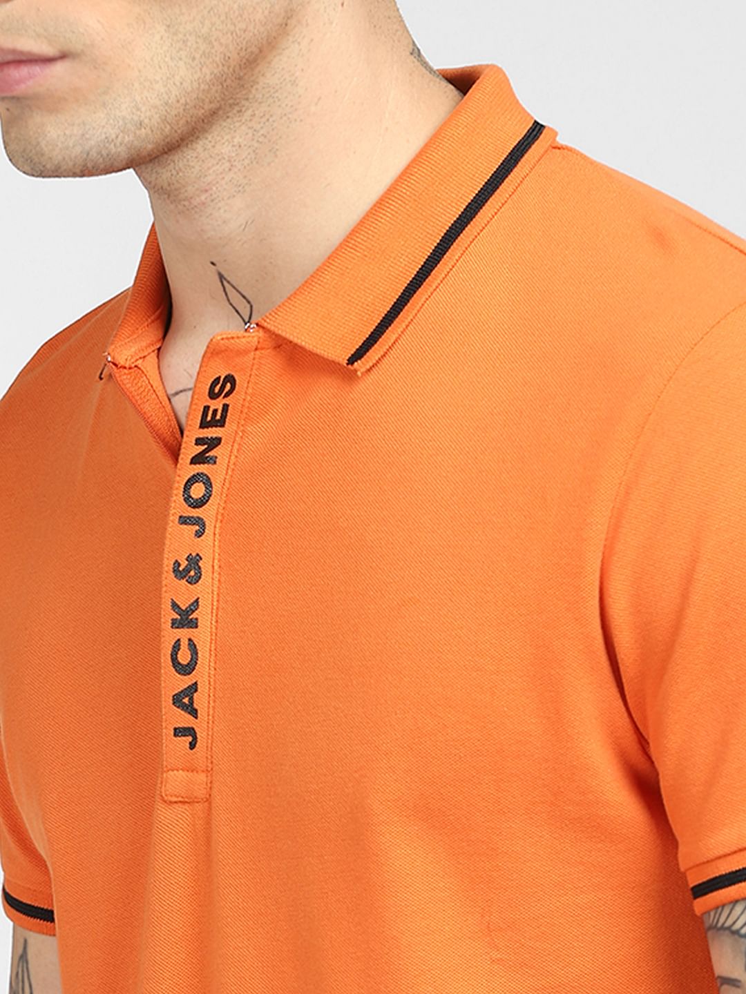 Orange Logo Print Polo T-shirt