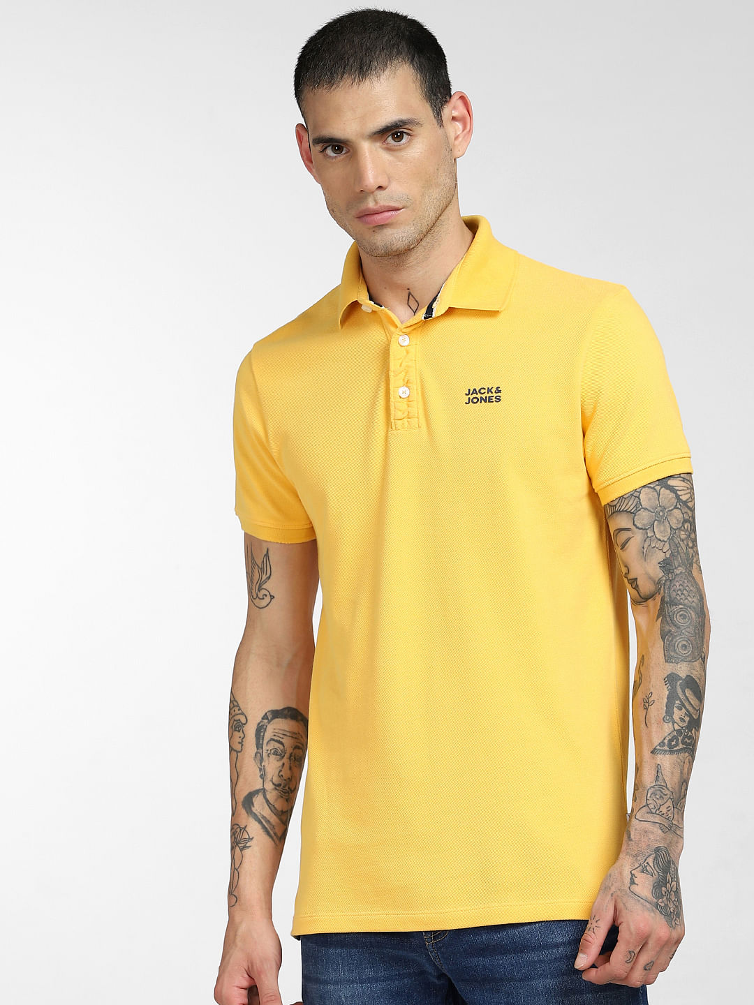 Yellow Logo Print Polo T-shirt