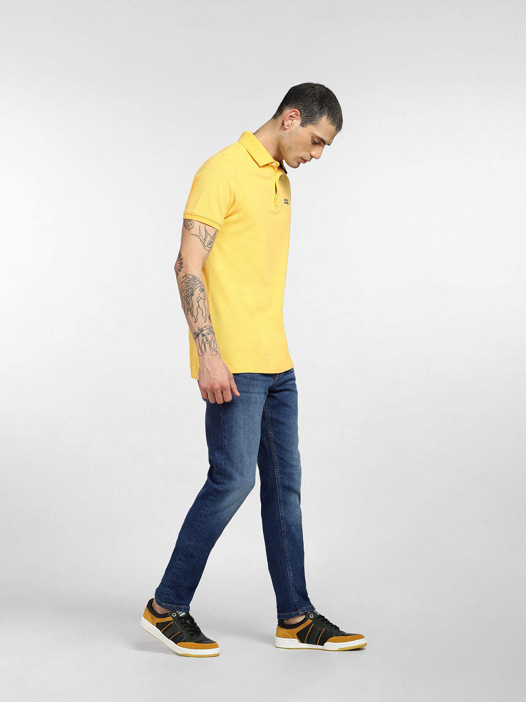 Yellow Logo Print Polo T-shirt