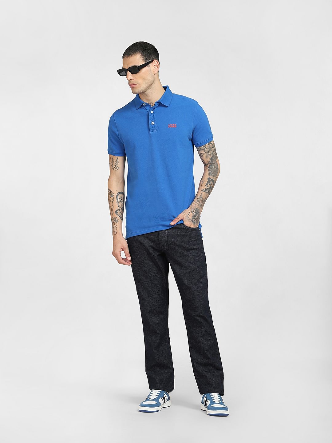 Blue Logo Print Polo T-shirt