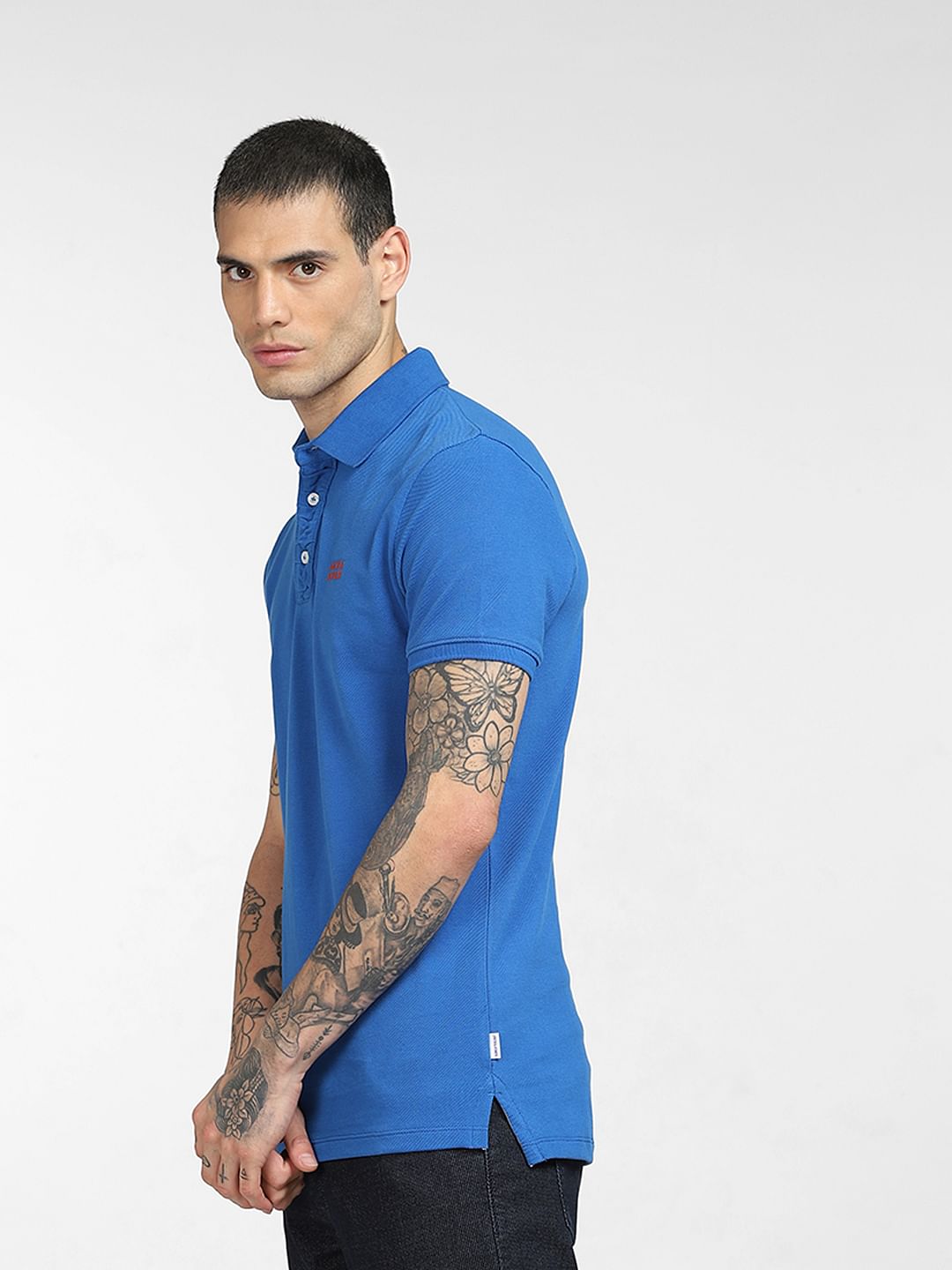 Blue Logo Print Polo T-shirt