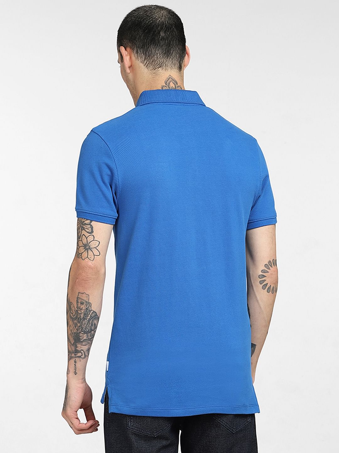 Blue Logo Print Polo T-shirt