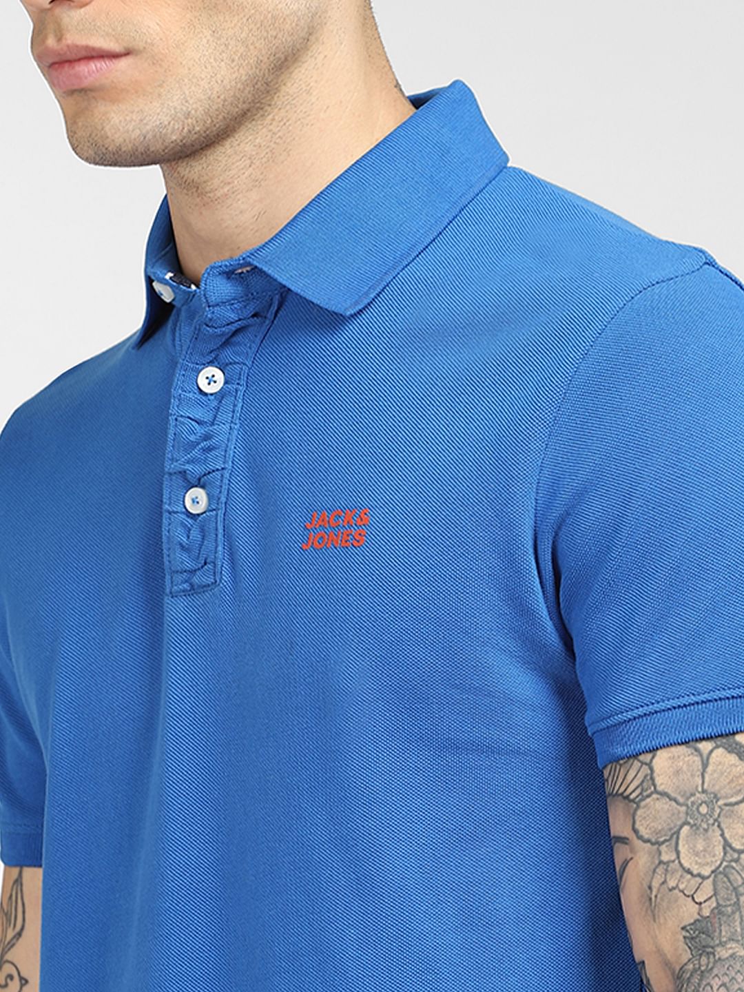 Blue Logo Print Polo T-shirt