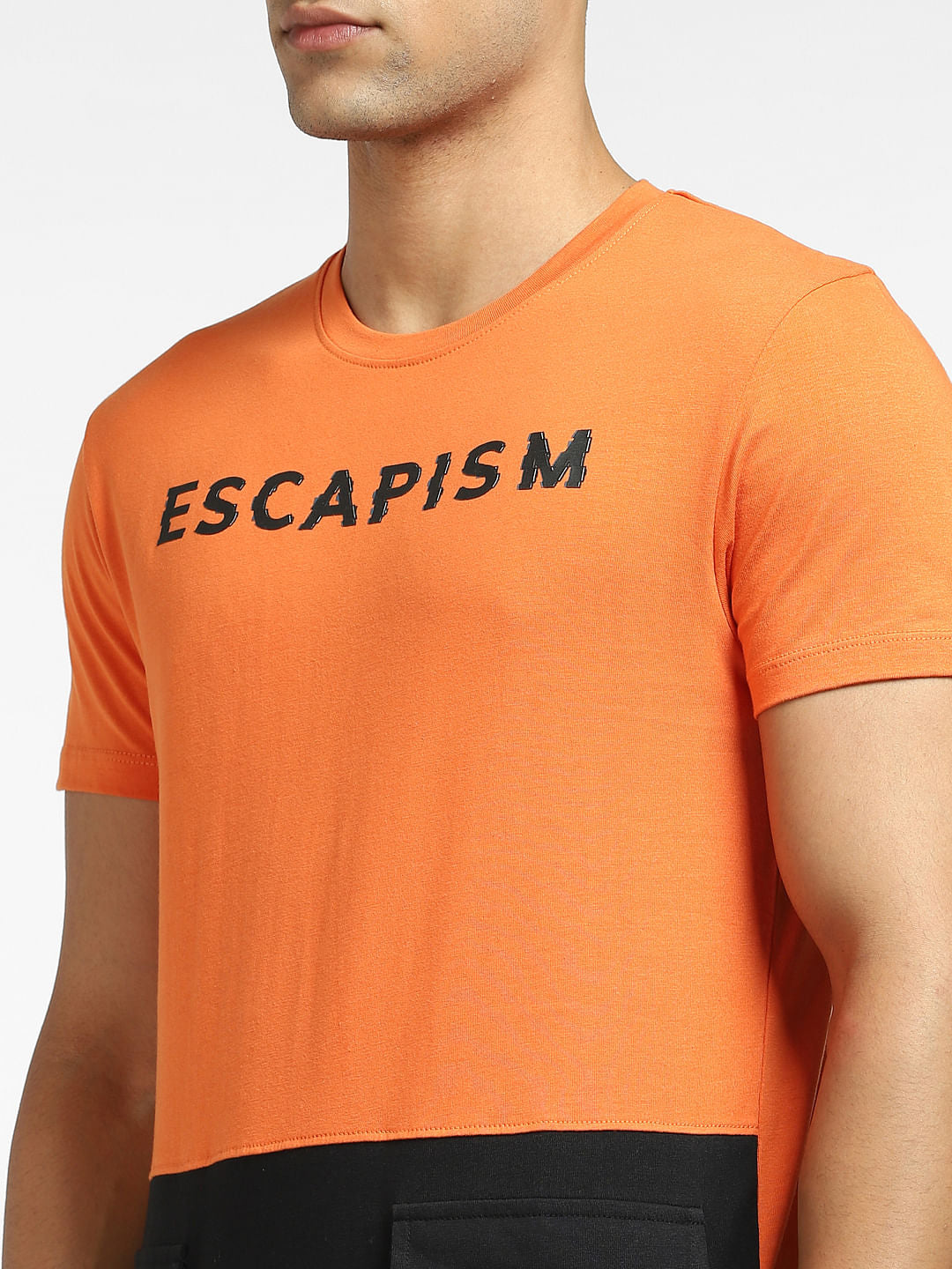 Orange Colourblocked Crew Neck T-shirt
