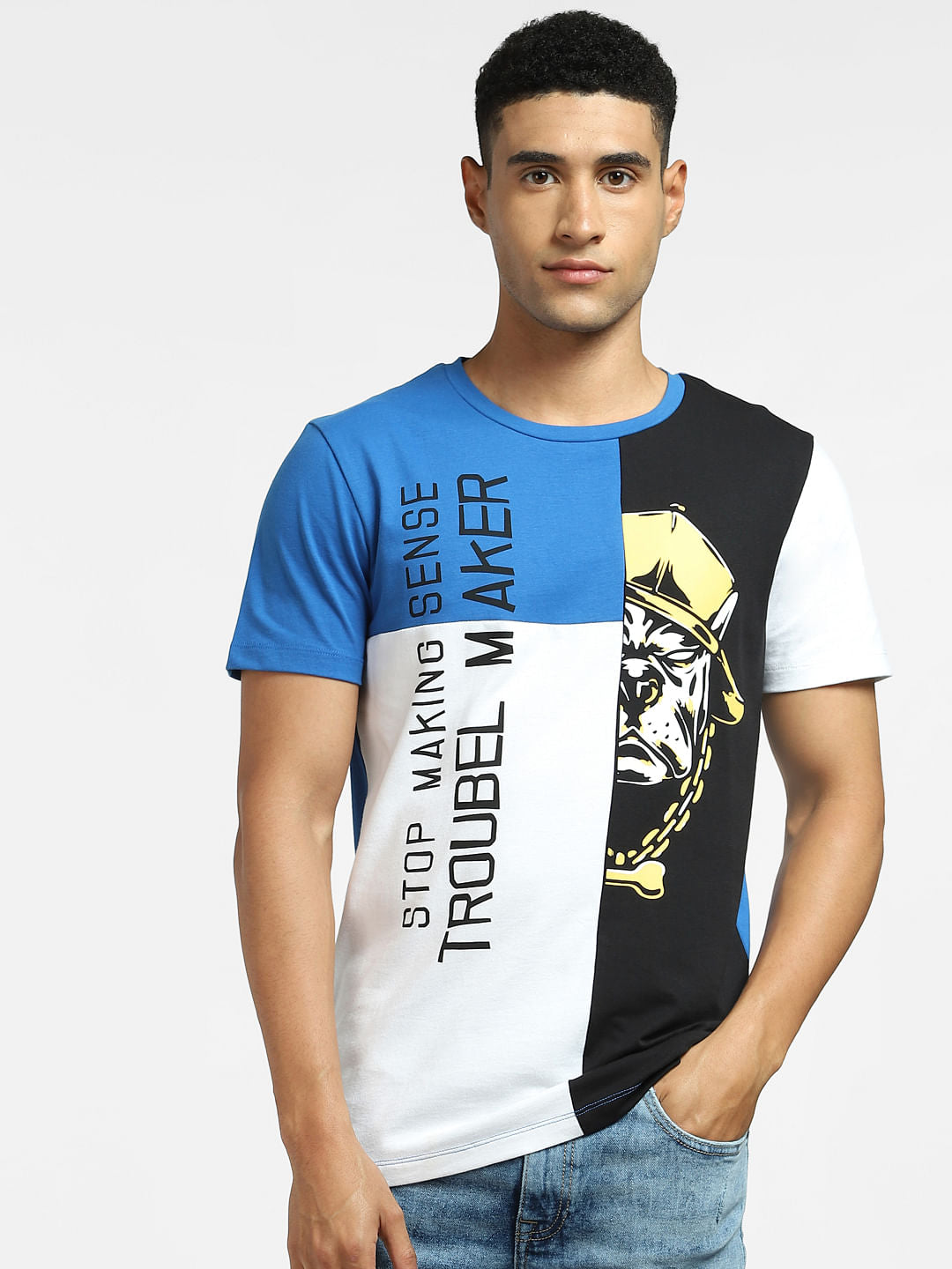 Black Colourblocked Crew Neck T-shirt