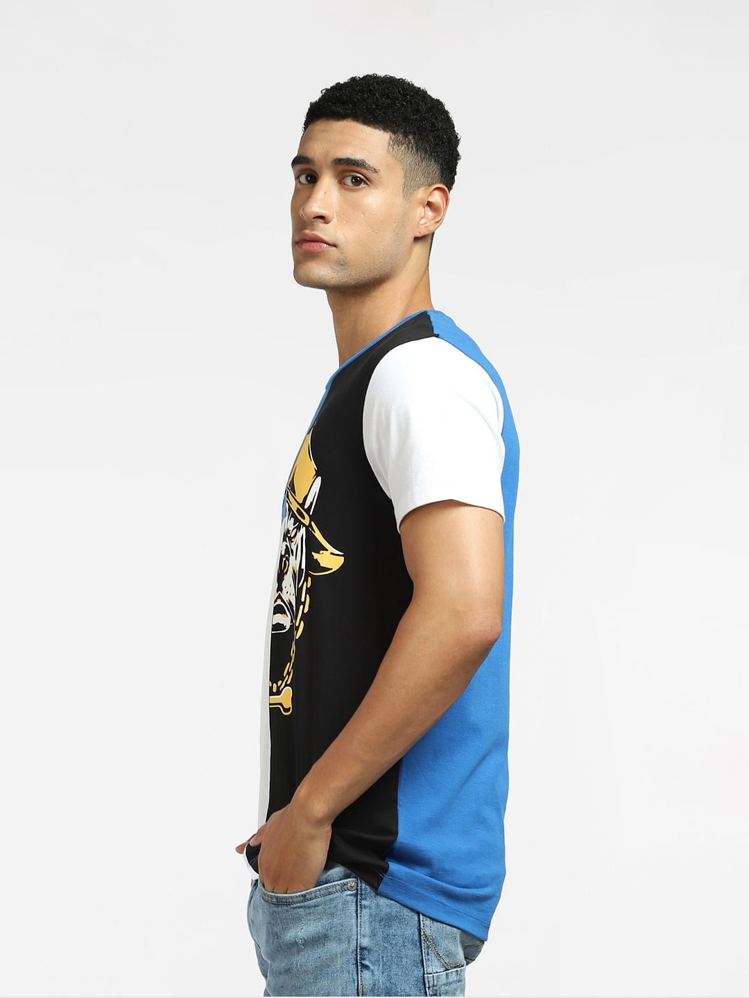 Black Colourblocked Crew Neck T-shirt