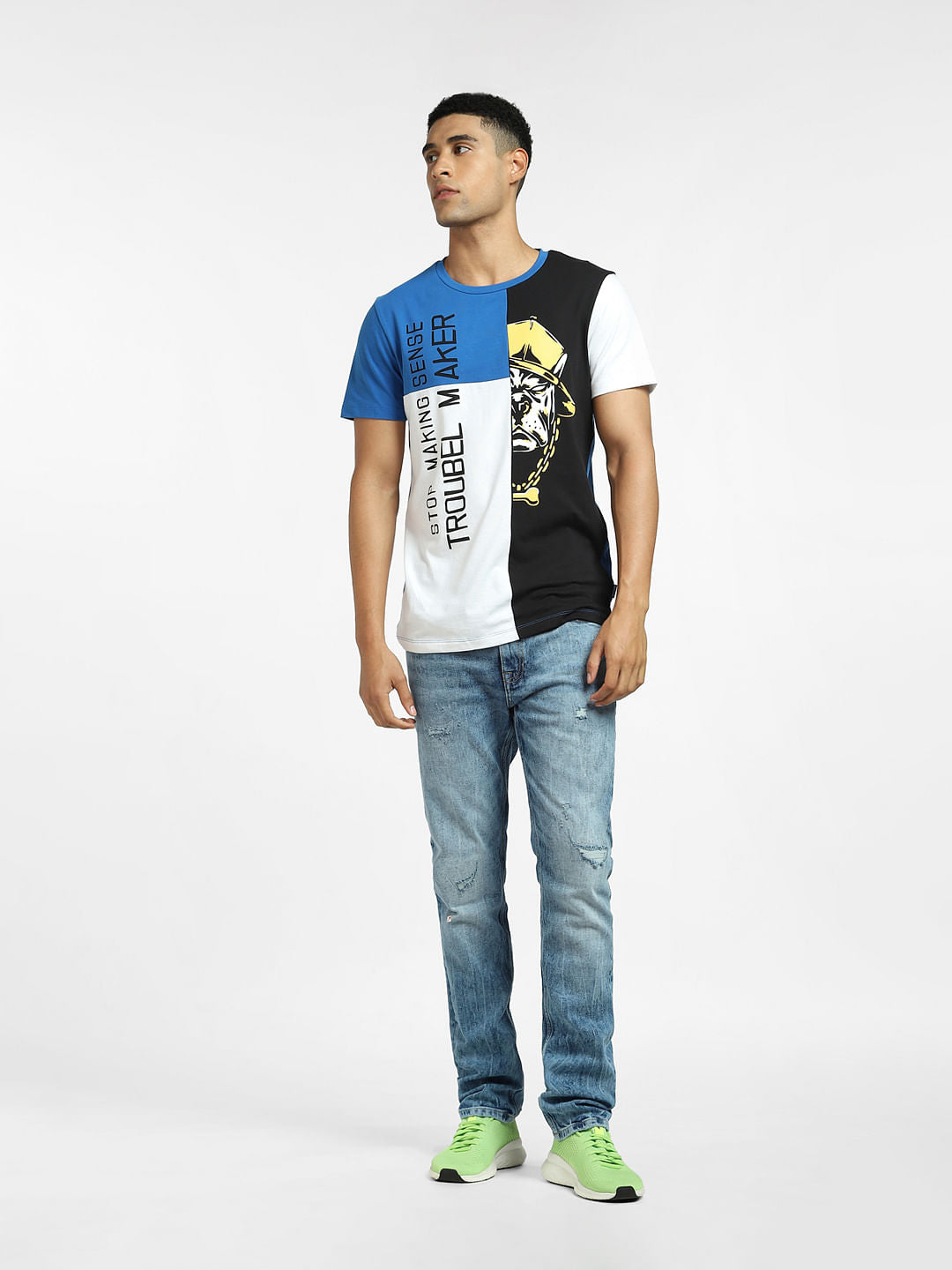 Black Colourblocked Crew Neck T-shirt