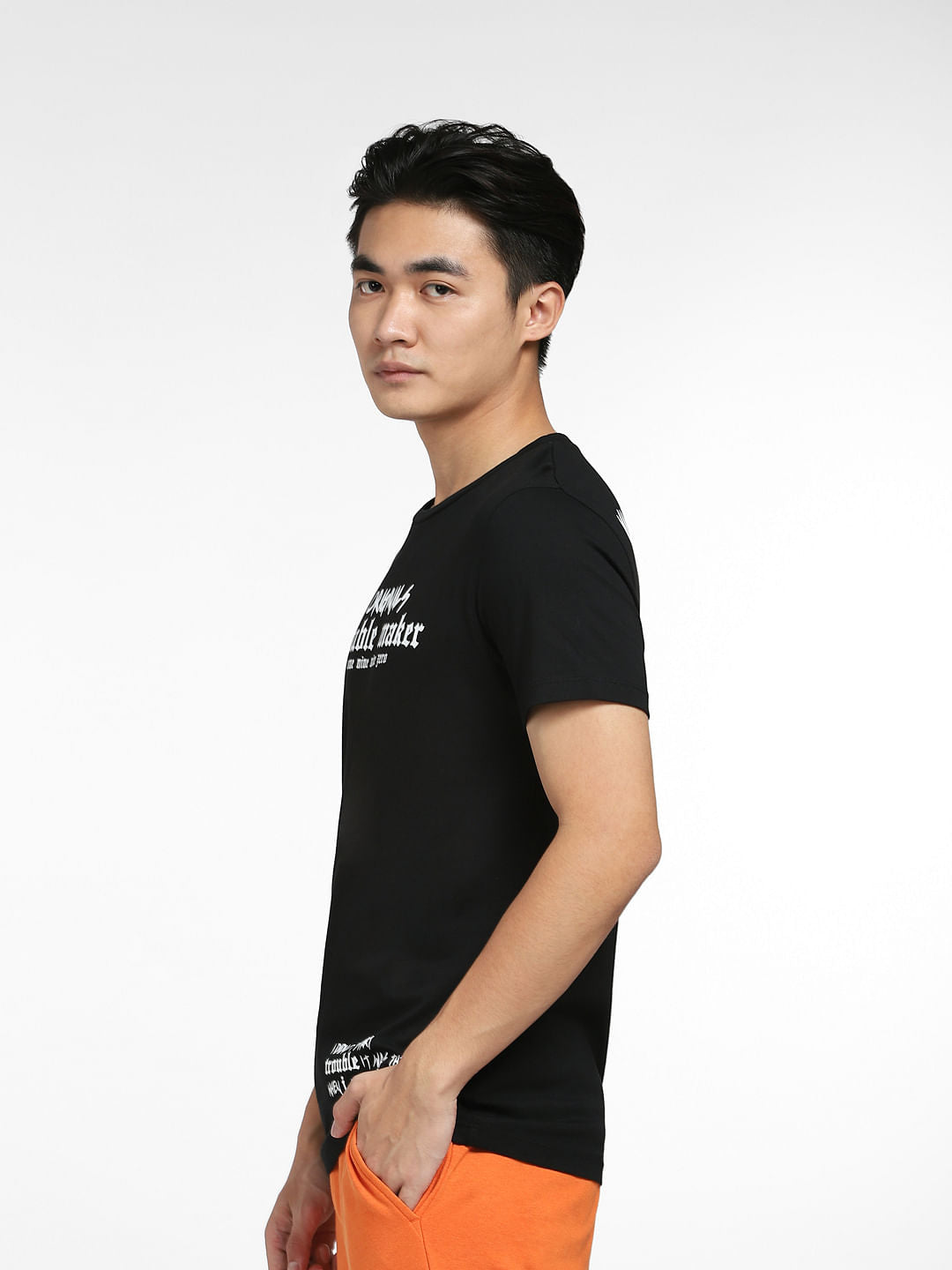 Black Typographic Print Crew Neck T-shirt