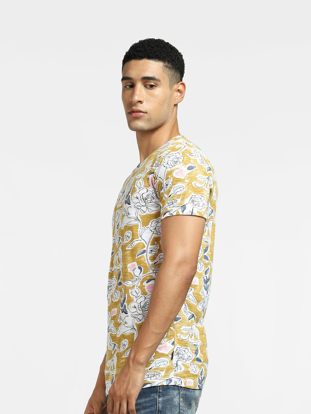Yellow Floral Crew Neck T-shirt