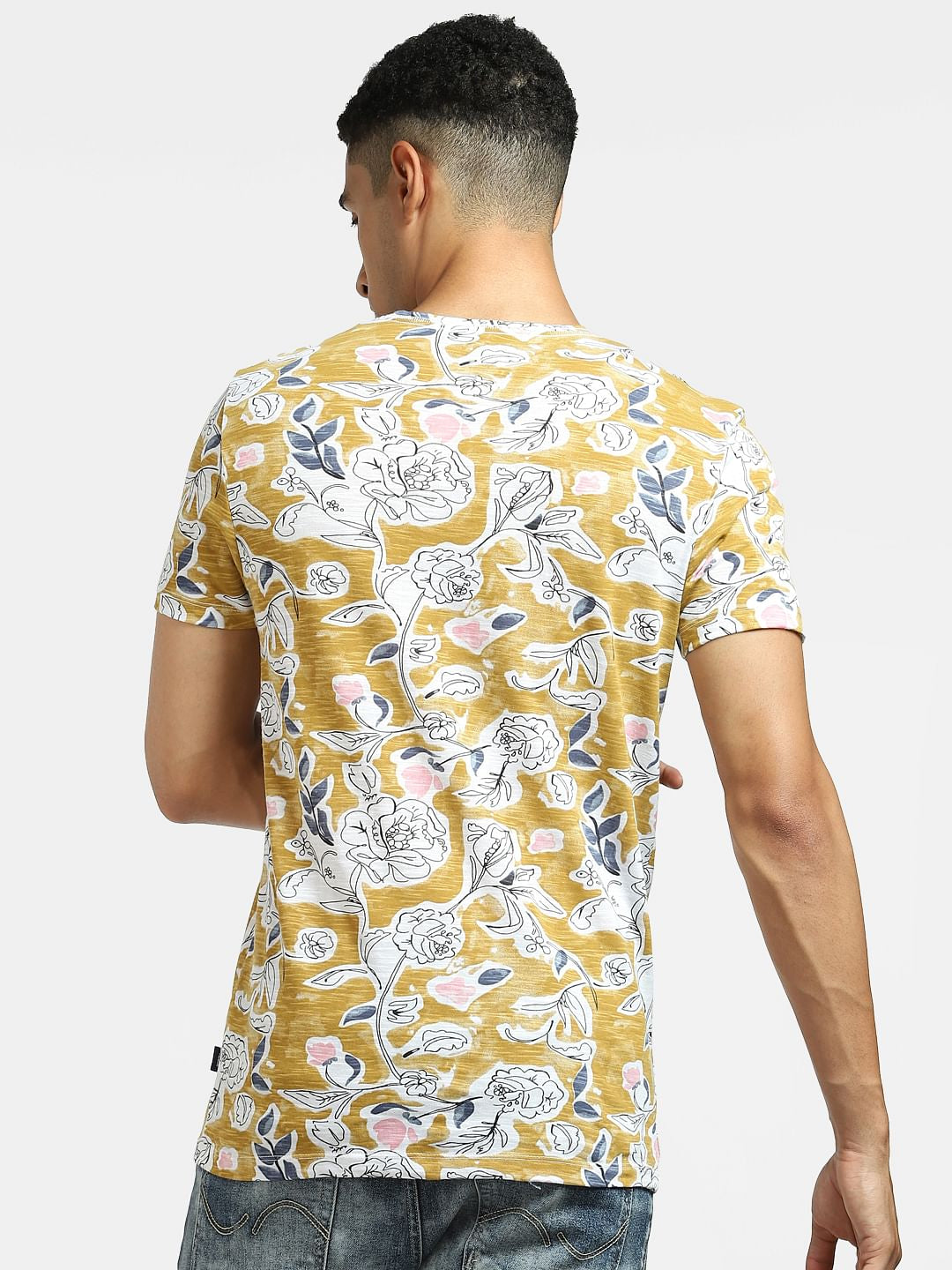 Yellow Floral Crew Neck T-shirt