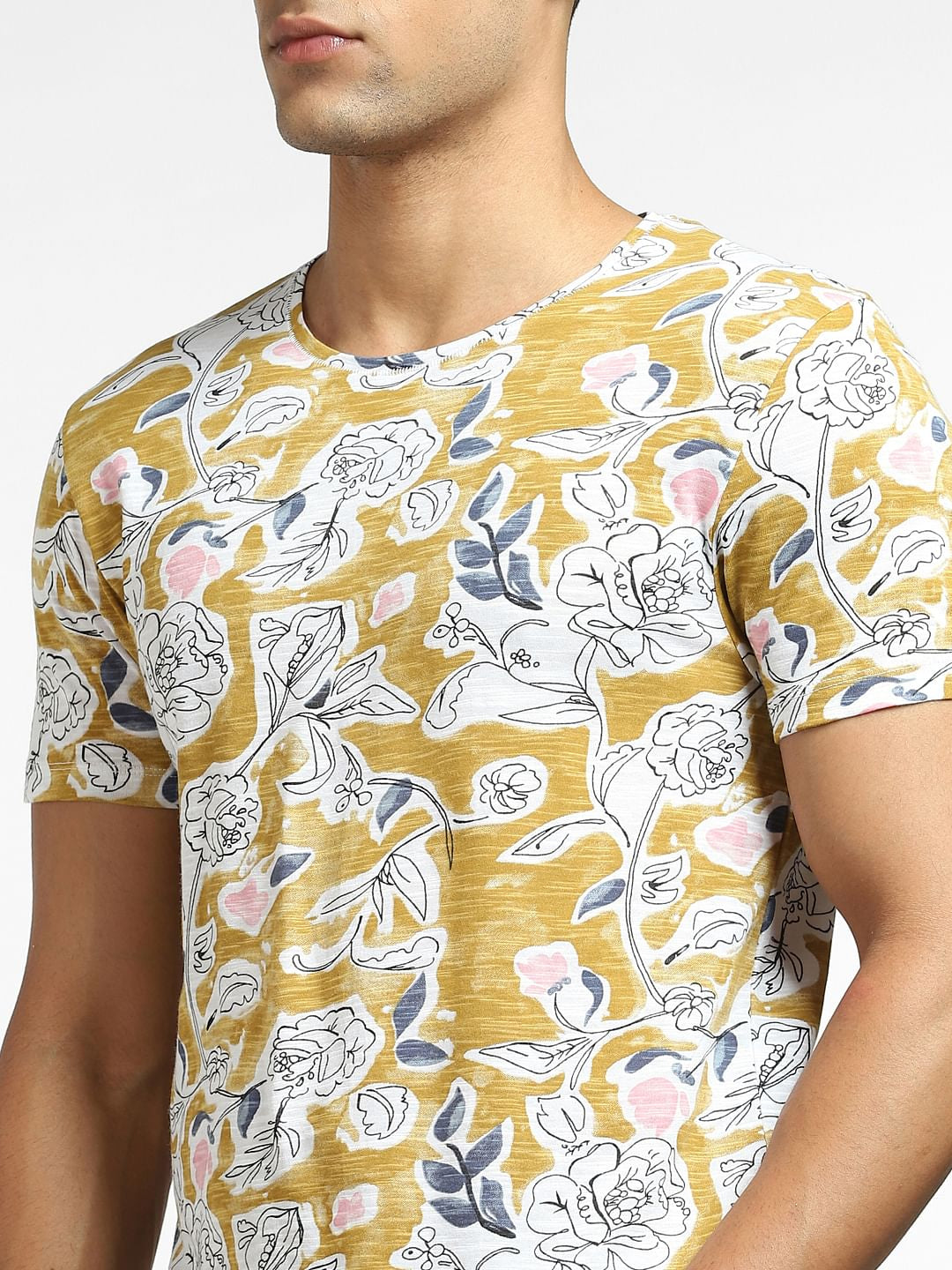 Yellow Floral Crew Neck T-shirt