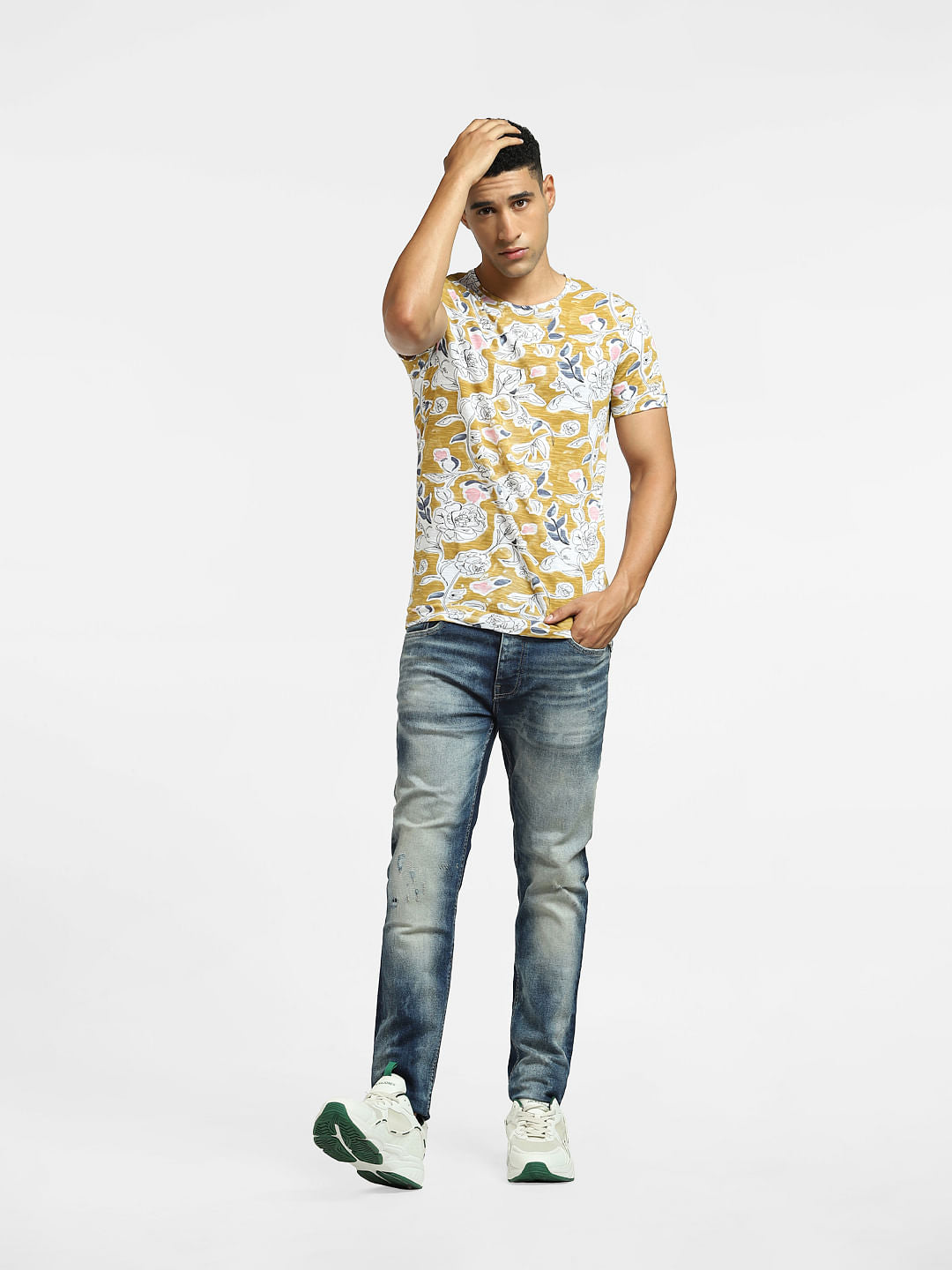 Yellow Floral Crew Neck T-shirt