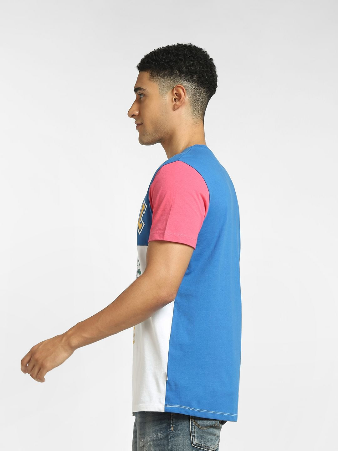 Blue Colourblocked Crew Neck T-shirt