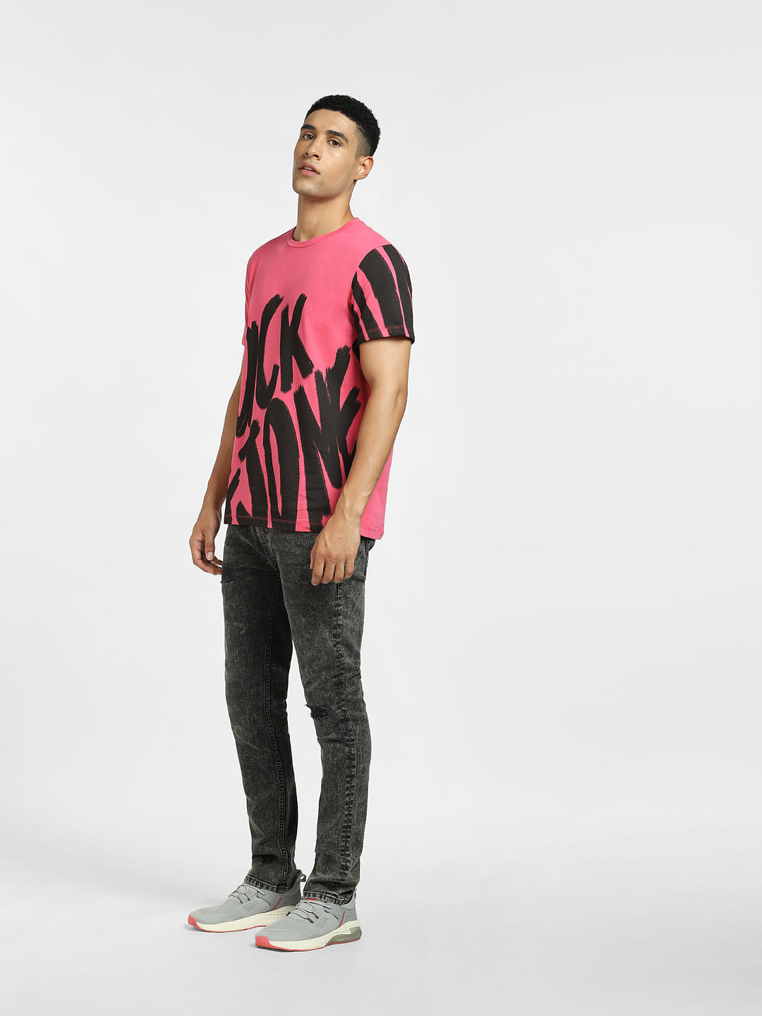 Pink Large Logo Print Crew Neck T-shirt
