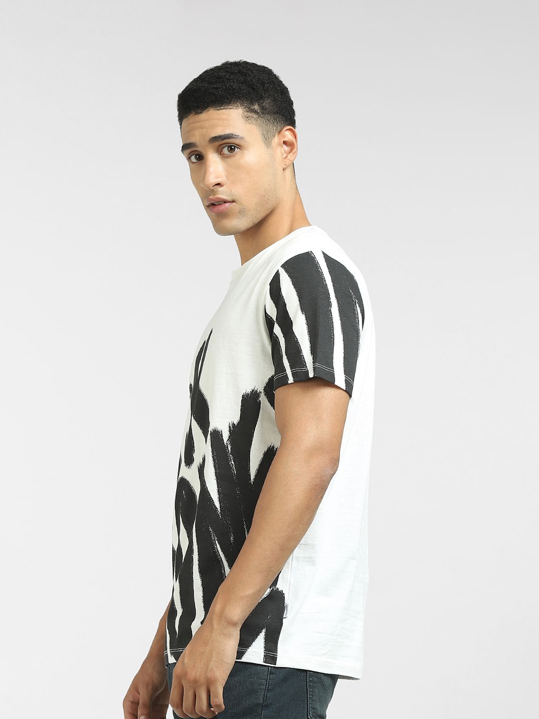 White Large Logo Print Crew Neck T-shirt